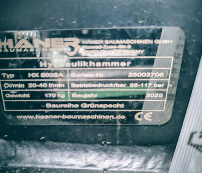 Martelo hidráulico Haener HX500SA para miniescavadoras entre 1,5 e 4,5 toneladas