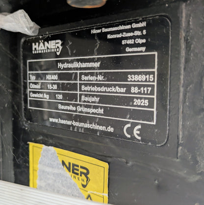 Martelo hidráulico Haener HX400 para miniescavadoras entre 1,5 e 4,0 toneladas